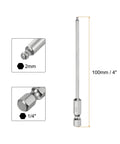 3 Piece Magnetic Ball End Hex Screwdriver Bit Set, 2mm H2.0 Ball End Bits, 1 Quarter Inch Hex Shank, 100mm (4 Inch) Long, S2 Steel