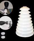 Rubber scalable dust cover for electric hammer drill and impact drill ash bowl dustproof shield, shown in white with usage examples