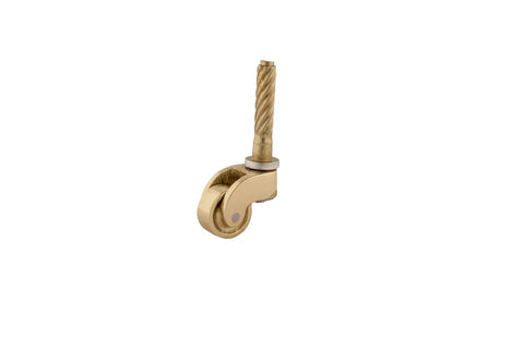 Heavy Duty Brass Furniture Casters With Slick Rolling Swivel Wheels And Quick Mounting Screws No Fuss Vintage Style Replacement Rollers For Tables Couches Three Quarter Inch Plug And Play Top Shelf Upgrade, 3/4 inch brass swivel caster with a twist mounting stem.