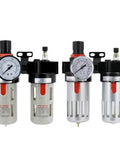 Air Compressor Oil Water Separator And FRL Regulator Combination For 1/4 3/8 1/2 Inlet Lines Blue Finish Plug And Play Setup
