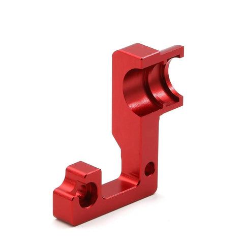 Red Ultra Lightweight Aluminum Gear Cover For One Tenth Scale RC Car TT02 Open Gearbox Shield with clear gear visibility.