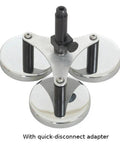 Top view of Triple Magnetic Mount For Prism Poles And GPS GNSS Antennas On Metal Surfaces with adapter and three magnets.
