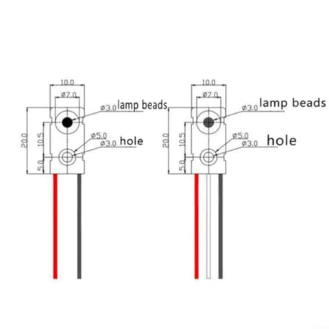 Diagram of IR Break Beam Sensor Module Kit 5 Pack DC 3 To 5V NPN Normally Open Output Arduino Compatible, dimensions and wiring shown