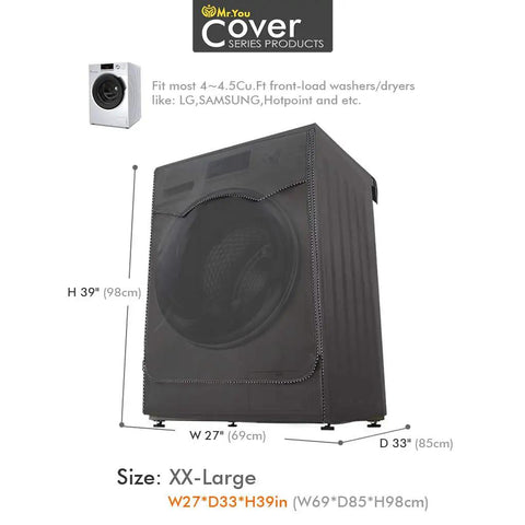 Front-Loading Washer And Dryer Cover With Four-Sided Protection, Heavy-Duty Oxford Fabric, Gray, Size W27 x D33 x H39 Inches