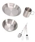Outdoor Camping Utensil Set With 304 Stainless Steel Cutlery Thickened Cup Bowl And Plate Double Layer Vacuum Cup Lightweight 546g Mess Kit