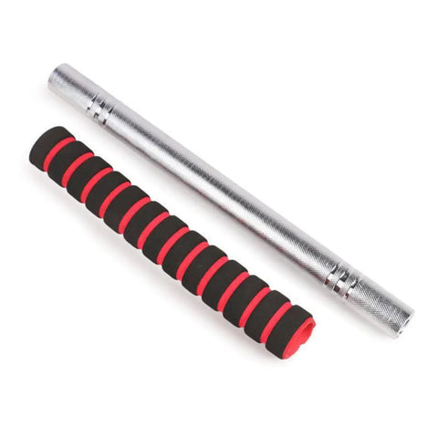 Dumbbell To Barbell Connector Adapter For Home Gym with slip resistant grip showing steel tube and black-red grip