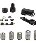 Inverted Metallurgical Microscope LM2000 With Infinity Corrected LIOS Optics Big Field Of View And High Resolution Imaging 50x To 100x Magnification Five LWD Infinity Dry Objectives 5x 10x 20x 50x 100x Brightfield And Polarized Light accessories with objectives, filters, power supply and adapter
