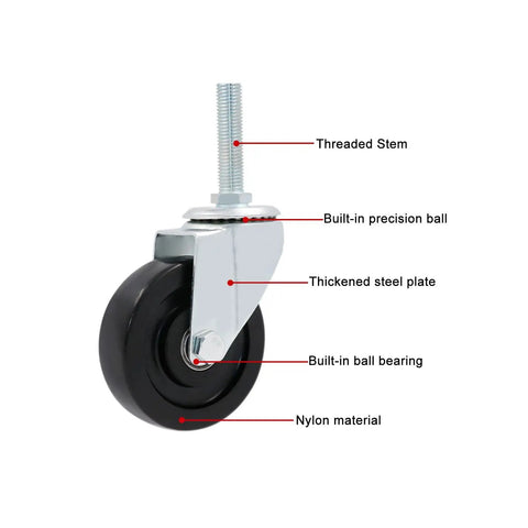 Heavy Duty Swivel Caster With Brake For Workbenches, Carts, And Furniture M-Threaded Stem Rolling Plate Casters 360 Degree Rotation
