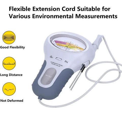 2 In 1 Water Tester For Pools And Spas Handheld CL2 Level Meter with probe and flexible extension cord on white background