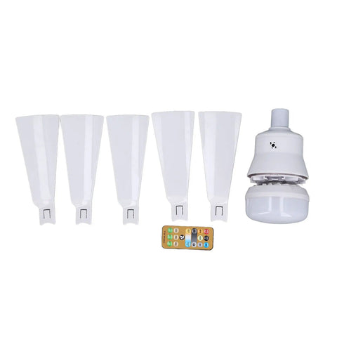 Eboxer 1 Pack Screw Ceiling Fan Light for Bedroom (White) with remote and five fan blades, showing assembly parts.