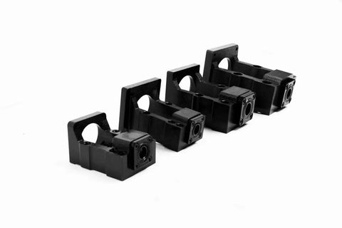 Nema 23 Stepper Motor Mount Bracket with BK12 Fixed End Bearing Supports for CNC applications, side view of black steel brackets