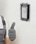 Hand showing thumbs up next to Illuminated Night Light Wall Switch Pack, Single Pole, 15A 120/277V, 3 Wire Grounding, Glossy White, Easy Install