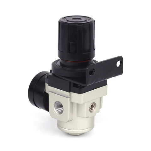 Female Thread 3/8 NPT Air Pressure Regulator 0-150 PSI Adjustable With Bracket And Gauge Aluminum Alloy Body front view