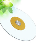 Durable Glass Lazy Susan Turntable 80cm 31 Inch Rotating Serving Plate with gold center on green background