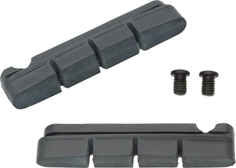 R55C4 Road Bolt-In Brake Pads for Carbon Rims with All Weather Grip and Reliable Stopping Power, shown with mounting screws