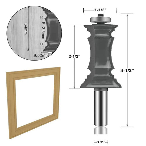Molding Router Bit Set Half Inch Shank for Woodworking, Ogee Rail And Stile Cabinet Door Frames with dimensions