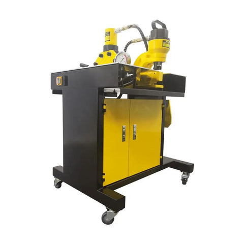 Heavy Duty Electric Hydraulic Busbar Processor Cutter 900W Motor And 700 Bar Pressure on a rolling cart, with black and yellow finish.