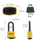 Dimensions of Tough As Nails Heavy Duty Covered Laminated Steel Padlocks 4 Pack with yellow body and black shackle