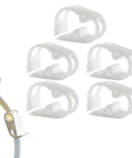 Ten Pack Plastic Tubing Clamps With Adjustable Flow Control for quarter to half inch tubes shown with tubing and clamp in use.