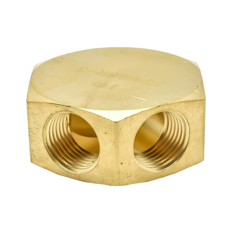 Brass Flat Hex Pneumatic Manifold Three Way Outlet Built For Tough Air Line Setups One Inlet And Three Eighth Inch NPT Female Ports