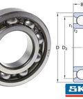 Open 16004 SKF Deep Groove Ball Bearing 20x42x8 mm Chrome Steel No Seals diagram and illustration