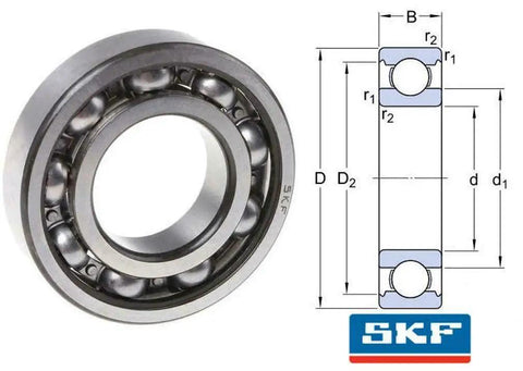 Open 16004 SKF Deep Groove Ball Bearing 20x42x8 mm Chrome Steel No Seals diagram and illustration