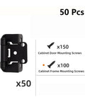 Heavy Duty Concealed Cabinet Hinges Half Overlay Partial Wrap Arms For Kitchen Makeovers Dead Simple Install Rock Hard Hold With Smooth Operator Motion 50 Count Pack image showing a black hinge with screws.