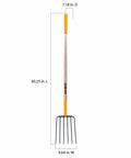 Six Tines Steel Manure Fork With Hardwood Handle 48 Inch Long Cushioned Grip for easy manure and mulch transfers built tough for yard work.