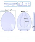 Adjuble Soft Close Round Toilet Seat Open Front Design White dimensions 36x46cm with top fixed hinges for easy installation.