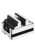 Ultra Precise Self Centering CNC Vise With Four Turn Table Adjustment showcases jaws with R and L markings for precise alignment.