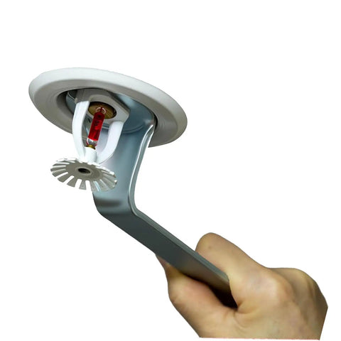 Pro Grade Top Shelf Concealed Spray Nozzle Wrench Set Two Piece Universal 1/2 Inch Silver Fire Sprinkler Removal Tool in use.