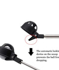 Close-up of stainless telescopic golf ball retriever scoop with auto lock mechanism, part of Stainless Telescopic Golf Ball Retriever With Ball Release No Bending Over Putter Grabber Golf Accessories Portable 2 Meter Extendable Rustproof Ball Collector For Golf Lovers Gift For Men 2 Pack.