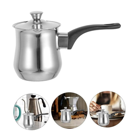 Stainless Steel Turkish Style Coffee Pot Milk Warmer Pitcher With Lid Small Pot Versatile Espresso Frothing Easy To Clean