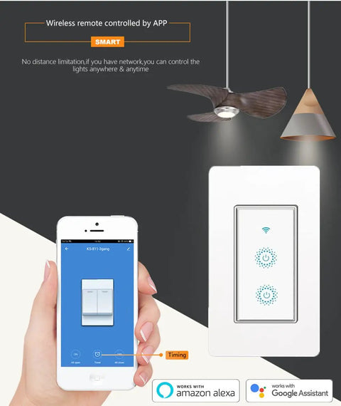 Smart WiFi Double Light Switch 2 In 1 Single Pole Remote Control Timed Function Works With Alexa Google Assistant IFTTT No Hub Required 1 Pack with smartphone app control interface