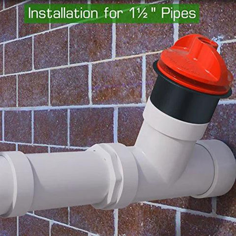 PlugAll pipe test plug with red cap installed on white PVC drain pipe (1-1/2 in)