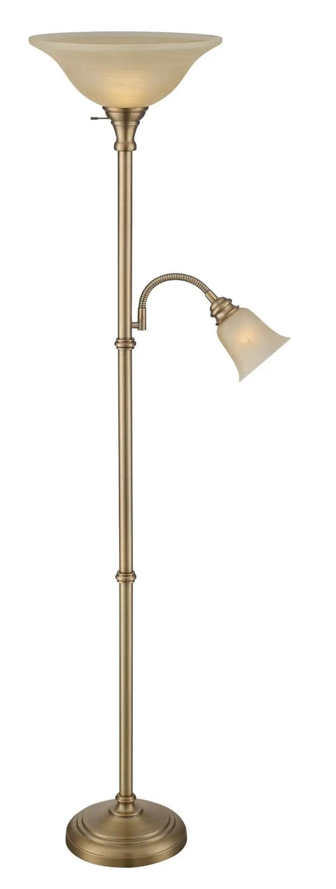 Antique Brass Torchiere Lamp With Lit Amber Cloud Glass Shades Adjustable Reading Gooseneck 72 Inch Tall On Off Switch Bulb Included Modern Contemporary Design For Living Room Or Bedroom