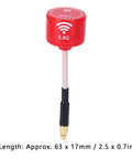 High Gain 5.8GHz RHCP Antenna Tube for FPV Racing Drones MMCX Straight, 3dBi, red with 63x17mm dimensions, lightweight design.