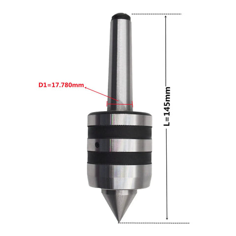 MT2 Live Tailstock Center Medium Duty 2MT For High Speed Turning CNC Work, 60 Degree Point, front view with dimensions