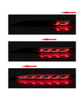 Straight Swap Led Rear Bumper Brake Lights With Sequential Drl Turn Signal Lamps For 2020 To 2023 Tesla Model Y illuminated from side view.