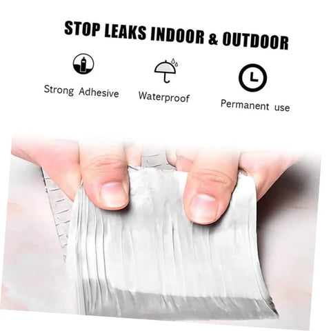 Two Rolls Butyl Repair Tape Sealant For Roof Leaks, Pipe Cracks, And Outdoor Surfaces being stretched to show flexibility