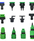 20 Pack Quick Connect Garden Hose Fittings Set With 1/4 Inch To 1 Inch Sizes For Quick No Fuss Hose Repair, Drip Irrigation, And Watering System Connectors Made From Durable Plastic. Assorted black and green plastic hose fittings