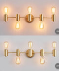 Five Light Vanity Fixture In Dope Gold Finish Over Mirror Modern Wall Sconces For Bedroom And Living Room E26 Base 28 Inch Long