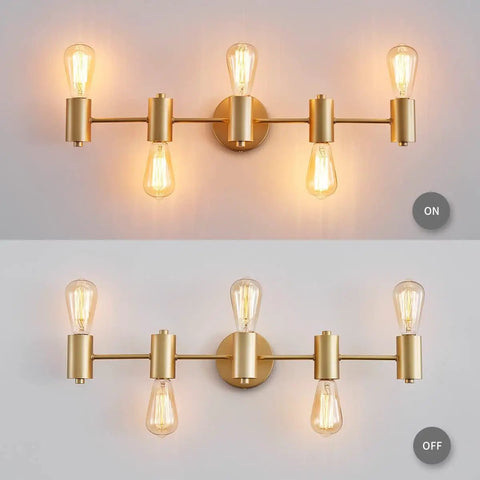 Five Light Vanity Fixture In Dope Gold Finish Over Mirror Modern Wall Sconces For Bedroom And Living Room E26 Base 28 Inch Long