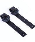 Antique Style Wood Barn Door Hardware Flat Rollers Hangers Black Finish No Sliding Rail, side view of carbon steel rollers.