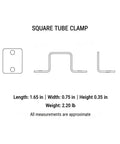 Diagram of Sturdy Stainless Steel Square Tube Clamp For 0.4 Inch Tubing, 90 Degree Right Angle Frame Connector with dimensions.