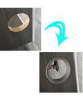 No Sweat Glue Free PVC Edge Trim, Easy Peasy Snap On Guard For Cabinets And Tables, showing installation process on a cabinet hole.