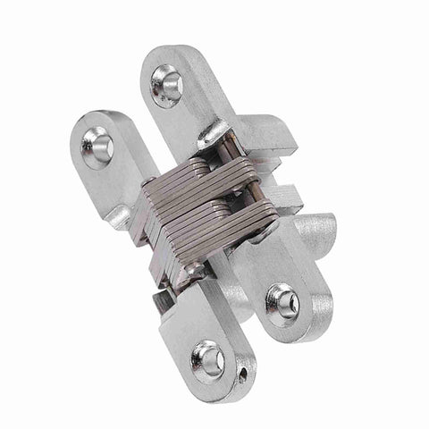 180 Degree Zinc Alloy Hidden Folding Door Cross Hinges for Cabinets and Sliding Doors, 60.4mm, 43.7mm, and 94mm, front view