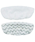 Symphony Hard Floor Vacuum And Steam Mop Pad Kit With Microban Pads showing two white microfiber pads, one plain and one with zigzag pattern.