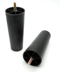 4 Pack 8 Inch Round Tapered Plastic Sofa Legs Replacement For Chairs Sofas Cabinets Dressers Loveseats Ottomans And Beds With M8 Hanger Bolts Easy Install Durable Black Finish, showing two legs, one upright and one on its side.