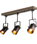 Adjustable 3-Head Track Lighting Fixture in Black Wood Finish with modern farmhouse design for kitchens, dining rooms, and foyers.